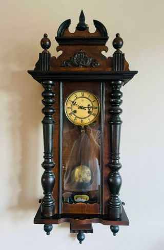 Antique Vienna Wall Clock 8 Day With Wald Gong Chiming By Junghans Germany C1910