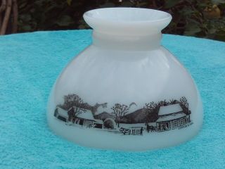 Vintage Currier & Ives Farm Scene White Milk Glass Hurricane 8 " Lamp Shade