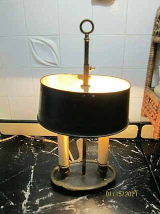 Vintage French Toleware Brass Bouillotte Desk Table Lamp With Black Shade 14 "