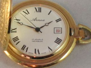 Vintage Arnex 17 Jewel Pocket Watch Date Incabloc Swiss Made - (jess) 14s