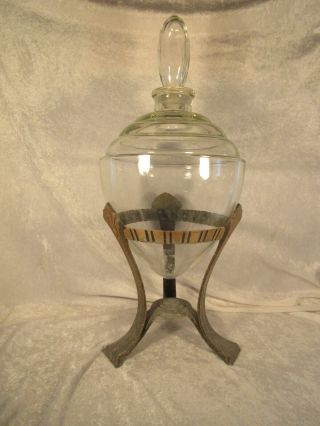Vintage Art Deco Apothecary Pharmacy Large Glass Rx Bottle Jar With Stand