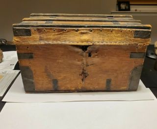 Leather Covered Traveling Chest With Key Colonial Period Circa 1760s