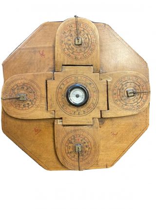 Rare Chinese Feng Shui Compass And Sundials Vintage Oriental Fruitwood China