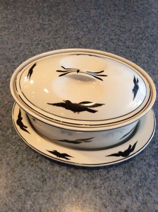 Vintage Guernsey Cooking Ware Casserole Dish Lid & Plate Halloween Black Crows