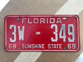 1968 Florida License Plate 1969 3w - 349 Hillsborough County Ford Mustang Yom Dmv