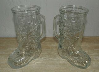 Set Of 2 Vintage Cowboy Boot Beer Mugs Western Design Very Clear