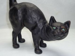 Vtg Primitive Cast Iron Cat Doorstop Hubley Art Deco Arch Back Witch Style Kitty