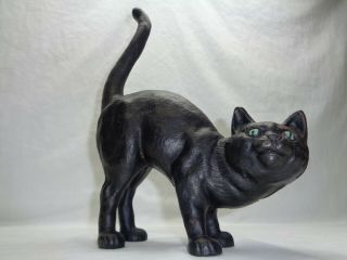 Vtg Primitive Cast Iron Cat Doorstop Hubley Art Deco Arch Back Witch Style Kitty 2