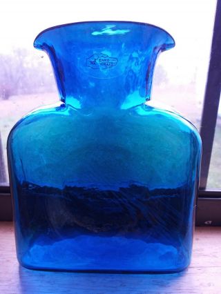 Vintage Blenko Glass Cobalt Blue Double Spout Bottle Pitcher Carafe Handmade Ec