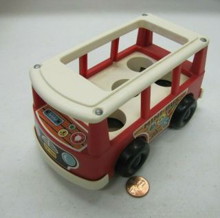 Vintage Fisher Price 1969 Mini Bus 141 Little People Retro Red Camper Van 2