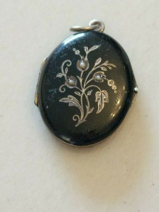 Antique Victorian Black Enamel Seed Pearl? Mourning Photo Locket Germany