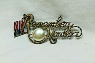 Vintage Wwii World War 2 Remember Pearl Harbor Ips Pat Pend Faux Pearl Pin Flag