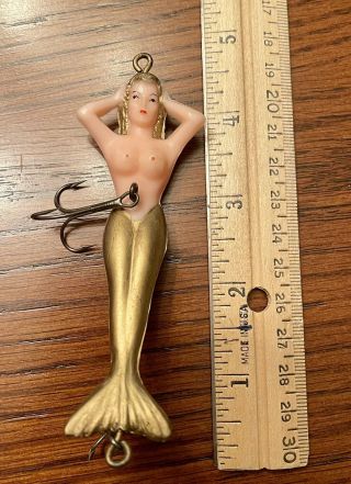 Vintage The Virgin Mermaid Fishing Lure By Stream - Eze Gold Color Adult