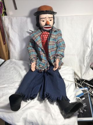 Vintage Juro Novelty Co.  Emmet Kelly 30 " Ventriloquist Talking Clown Dummy Doll