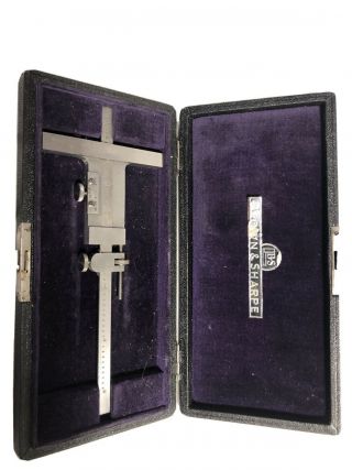 Vintage Brown & Sharpe No.  600 Vernier Depth Gauge W/ 6 " Blade In Case