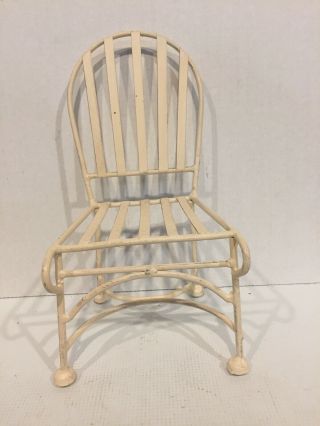 Vintage Cream Metal Doll Patio Style Chair Collectible Decorating Accessory 10 "