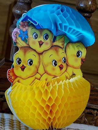 Set Of 4 - Baby Chicks Table Top Decorations Honeycomb Vintage