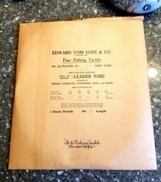 Antique Edward Vom Hofe Leader Wire 19 In Envelope Steel Bronze Fishing Tackle