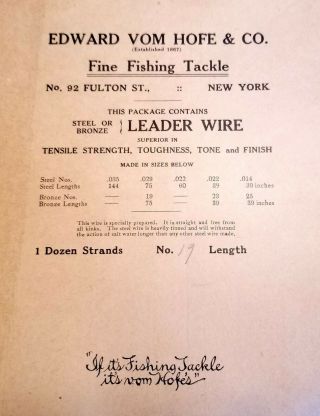 Antique Edward Vom Hofe Leader Wire 19 in Envelope Steel Bronze Fishing Tackle 2