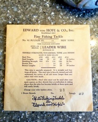 Antique Edward Vom Hofe Leader Wire 23 In Envelope Steel Fishing Tackle 39