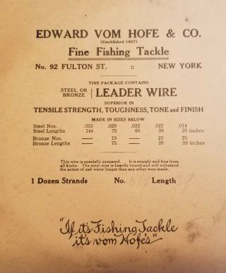 Antique Edward Vom Hofe Leader Wire 14 in Envelope Steel Fishing Tackle 39 2