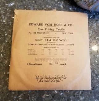 Antique Edward Vom Hofe Leader Wire 25 In Envelope Steel Bronze Fishing Tackle