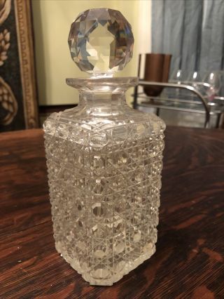 Vintage Clear Cut Crystal Liquor Decanter Square Shaped Whiskey Or Scotch