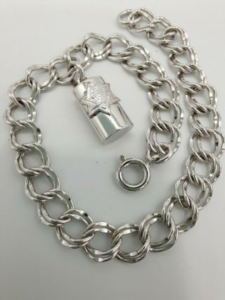 Vintage Sterling Silver Jewish Hebrew Mezuzah Charm Bracelet 7.  5 " Signed