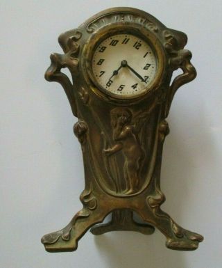 Vintage Antique Bronze Metal Sculpture Cherub Clock Desk Mantel Art Nouveau Old
