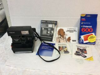 Vintage Polaroid One Step Flash Camera With Pack Of 10 Photos Film & Manuals