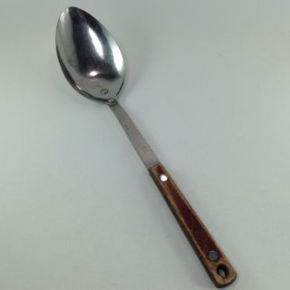 Vintage Unbranded Cooking Serving Spoon Stainless Steel Wood Handle 11 1/2 Japan