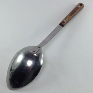 Vintage Unbranded Cooking Serving Spoon Stainless Steel Wood Handle 11 1/2 Japan 2