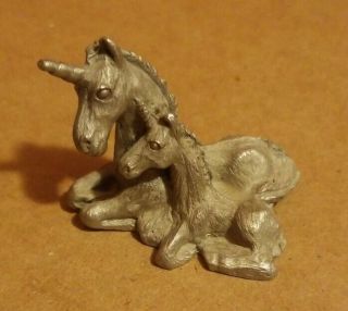 Vintage Pewter Spoontiques 1981 Unicorn With Baby Unicorn Figure
