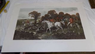 1867 Large 17x30 " Antique Color Print///herring’s Fox Hunting Scene