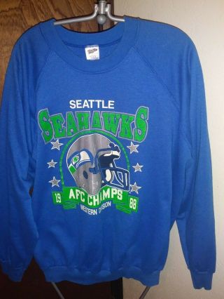 Vintage 1988 Seattle Seahawks Nfl Football Afc Champs Mens Sweatshirt Trench Xl