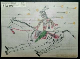 Ledger Drawing.  Indian On Horseback.  Early 1900s.