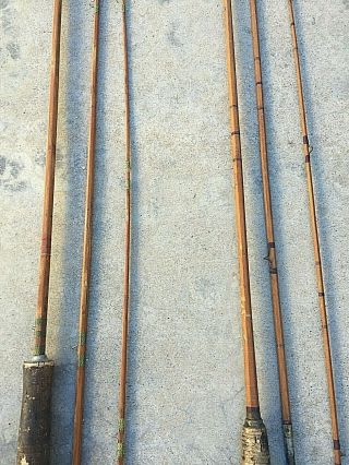 2 Vintage Bamboo Fly Rods 8 ' 3 Pc Unknown Mfg Wall Hanger Project Fishing Pole 3