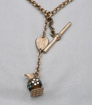 Antique Victorian Double Albert Pocket Watch Chain Necklace Enamel Pitcher Fob