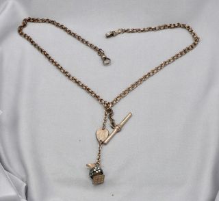 Antique Victorian Double Albert Pocket Watch Chain Necklace Enamel Pitcher Fob 3