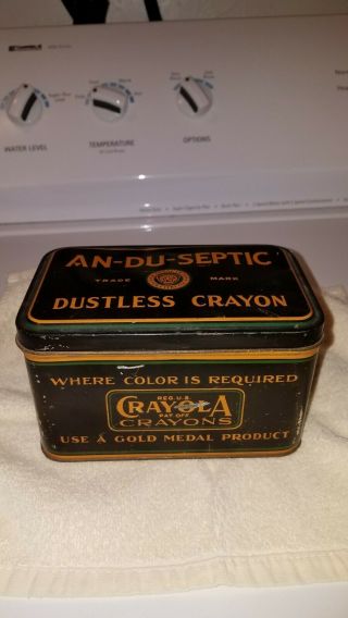Neat Vintage An - Du - Septic Crayola Dustless Crayon Tin Binney & Smith