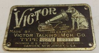 Antique Victor Vic V Name Tag Id Plate For External Horn Phonograph