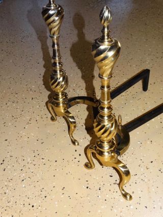 Vintage Federal Brass Fireplace Andirons Home Hearth Fire Log Rack