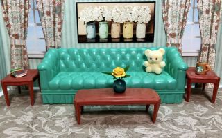 Marx Little Hostess Sofa W/ Tables Vintage Dollhouse Furniture Renwal Plastic