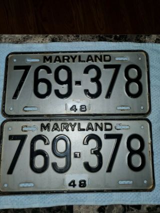 Pair 1948 Embossed Maryland (md) License Plates 769 - 378