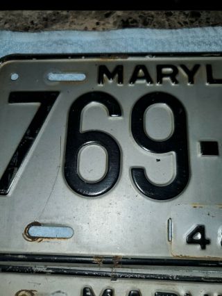 PAIR 1948 EMBOSSED MARYLAND (MD) LICENSE PLATES 769 - 378 2