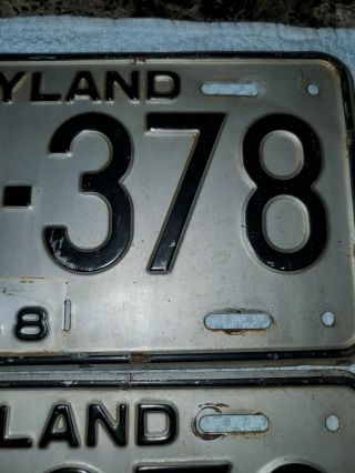 PAIR 1948 EMBOSSED MARYLAND (MD) LICENSE PLATES 769 - 378 3