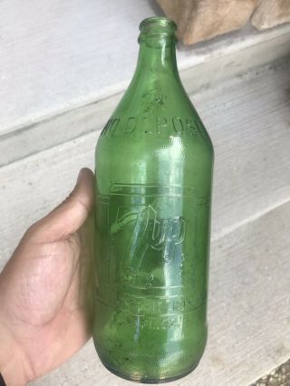 Vintage 7 - Up Glass Bottle Green Glass 28 Fl Oz Return For Deposit