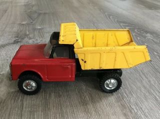 Vintage Pressed Steel Chevy Dump Truck Yellow And Red Japan