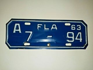 1963 Vintage Florida Motorcycle License Plate " A794 Fla 63 " - Florida Tag