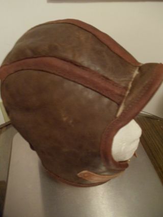 Vintage Leather Skull Cap Motorcycle Aviator Style Helmet Lined Size Med To X - Lg